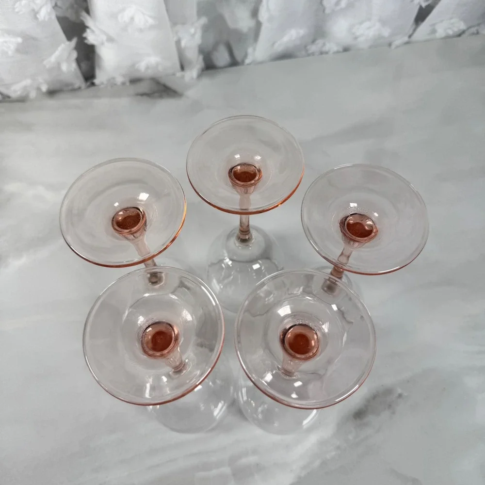 Vtg Luminarc France Pink Stem Wine Glasses Goblets Set of 5 Stemware Home‎ Bar